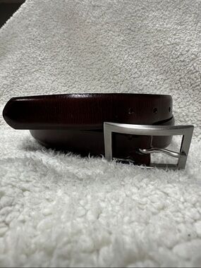 Banana Republic Men’s Slim Brown Italian Leather Belt, Brushed Silverr Buckle 36